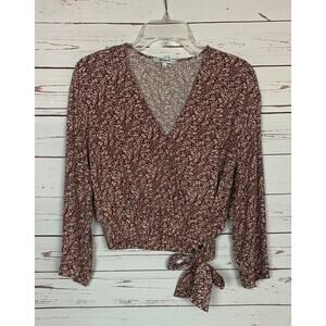 Floral Wrap Tie-Waist V-Neck Top - Rust Floral